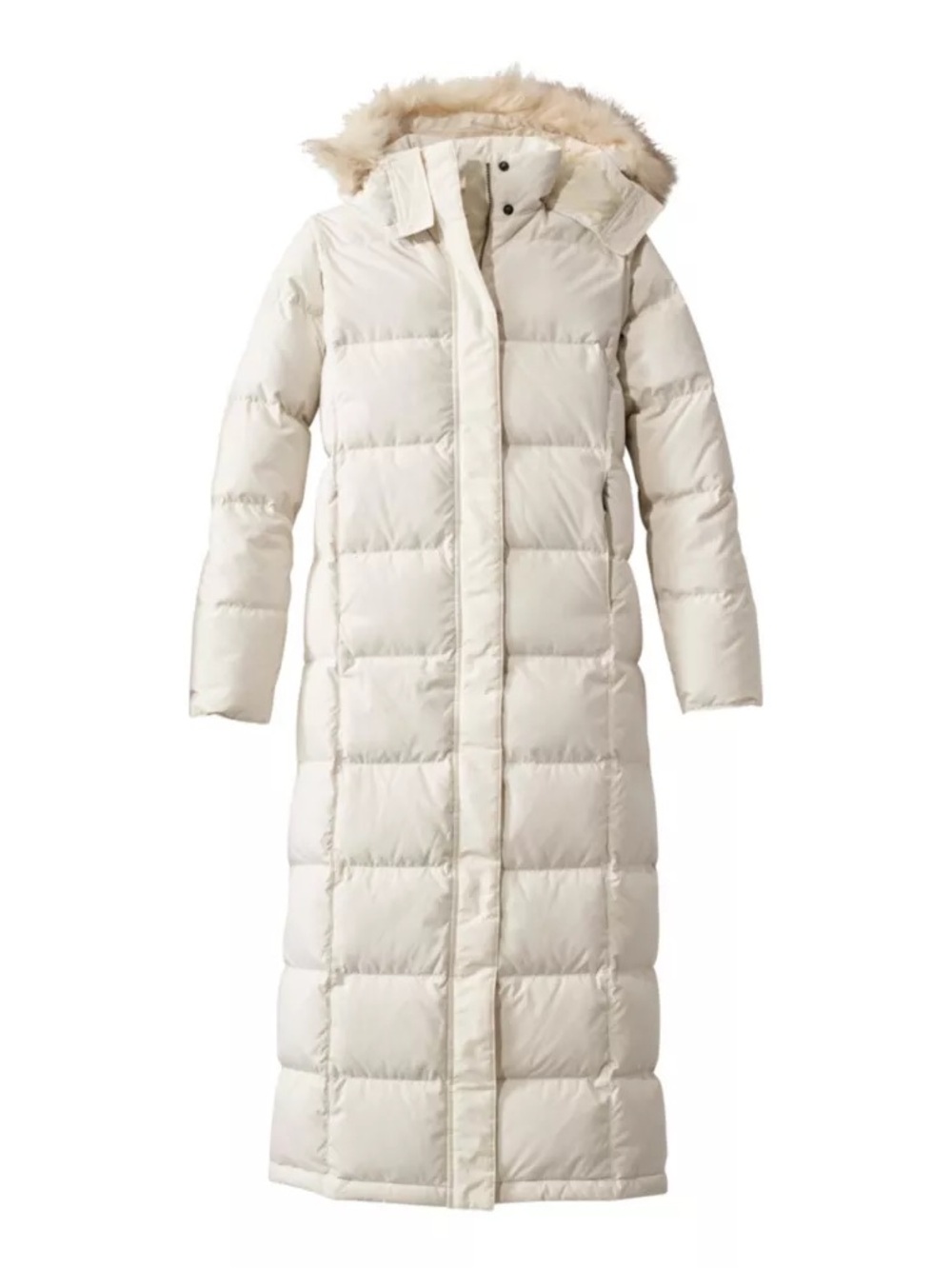 L.L. Bean Women's Ultra Warm -Long Puffer Coat with Faux Fur Hood - Cream